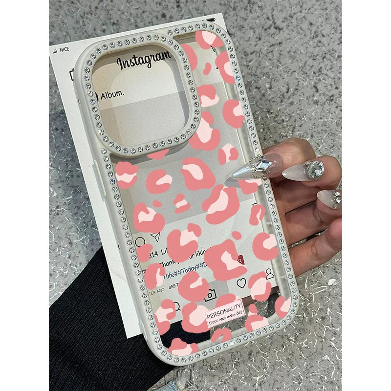 bellecel's luxury leopard print design diamond border phone case for iphone