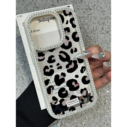 BelleCel's Luxury Leopard Print Design Diamond Border Phone Case for iPhone