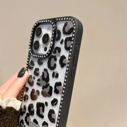 BelleCel's Luxury Leopard Print Design Diamond Border Phone Case for iPhone