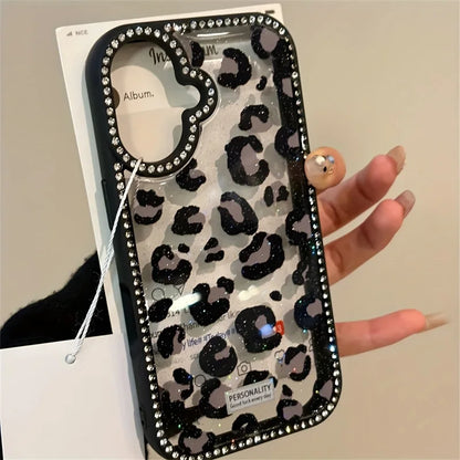 BelleCel's Luxury Leopard Print Design Diamond Border Phone Case for iPhone