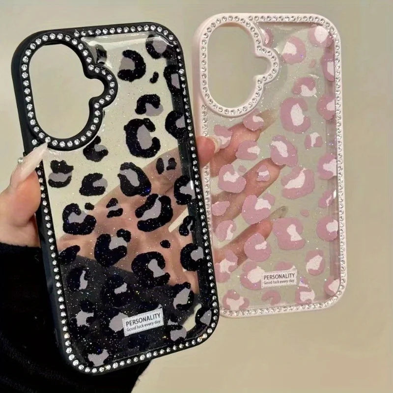 bellecel's luxury leopard print design diamond border phone case for iphone