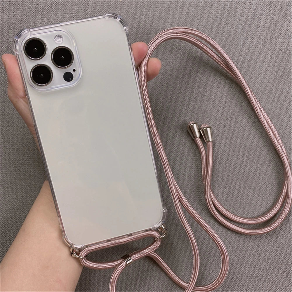 bellecel's crossbody necklace lanyards and transparent case for iphone