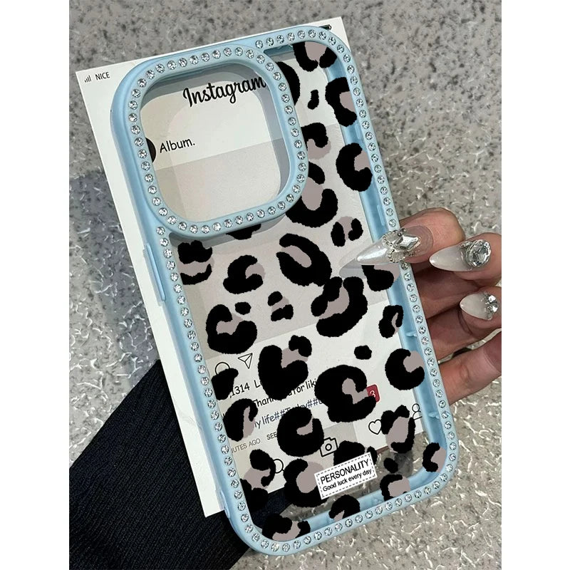 bellecel's luxury leopard print design diamond border phone case for iphone