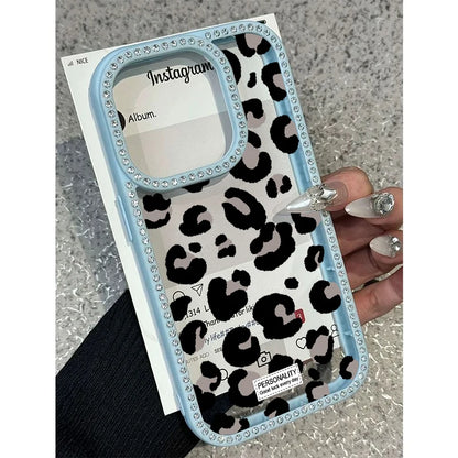 BelleCel's Luxury Leopard Print Design Diamond Border Phone Case for iPhone