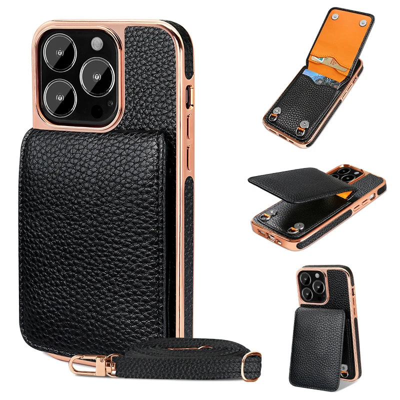 bellecel's crossbody leather flip card holder phone case for iphone