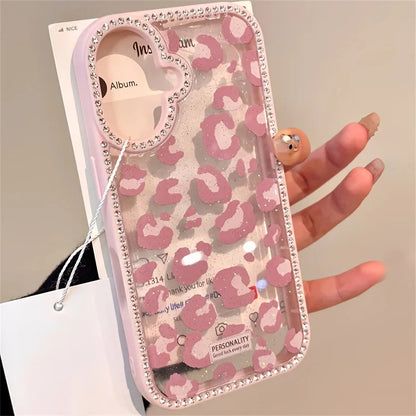 BelleCel's Luxury Leopard Print Design Diamond Border Phone Case for iPhone