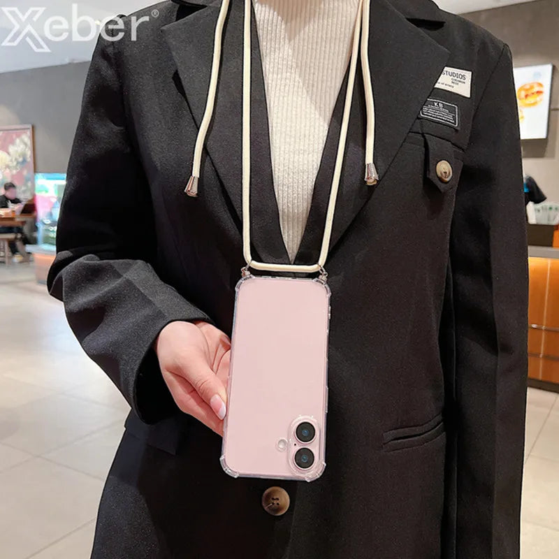 bellecel's crossbody necklace lanyards and transparent case for iphone