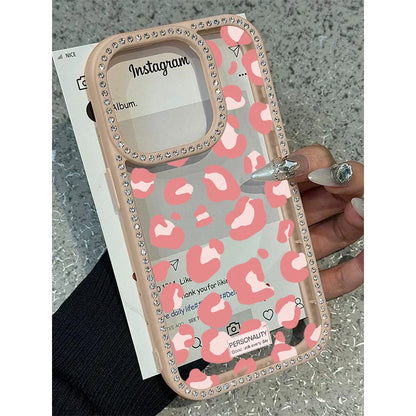 BelleCel's Luxury Leopard Print Design Diamond Border Phone Case for iPhone