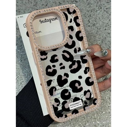 BelleCel's Luxury Leopard Print Design Diamond Border Phone Case for iPhone