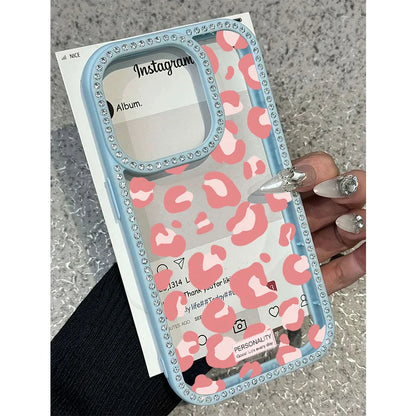 BelleCel's Luxury Leopard Print Design Diamond Border Phone Case for iPhone