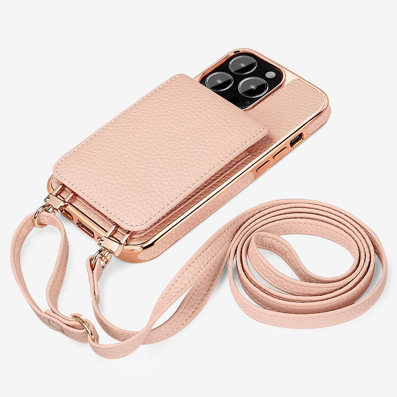 bellecel's crossbody leather flip card holder phone case for iphone