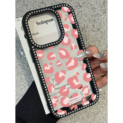 BelleCel's Luxury Leopard Print Design Diamond Border Phone Case for iPhone