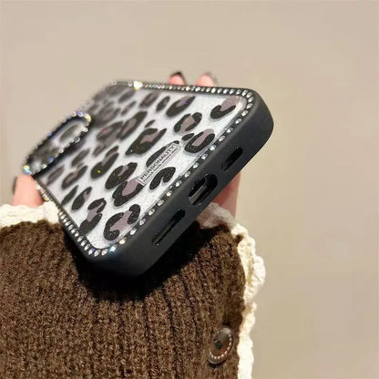 BelleCel's Luxury Leopard Print Design Diamond Border Phone Case for iPhone
