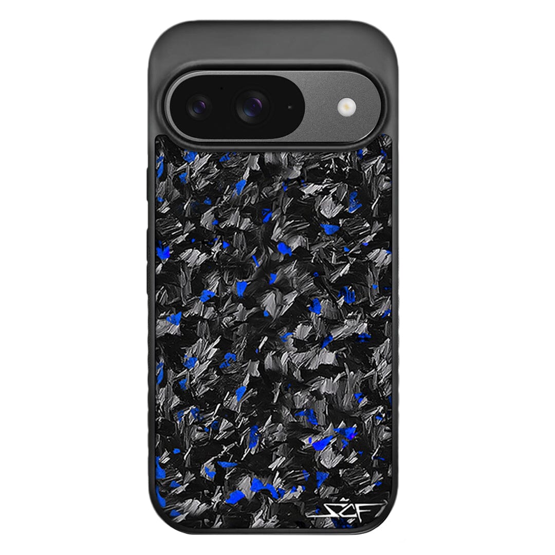 bellecel's blue flake real forged carbon fiber phone case for google pixel