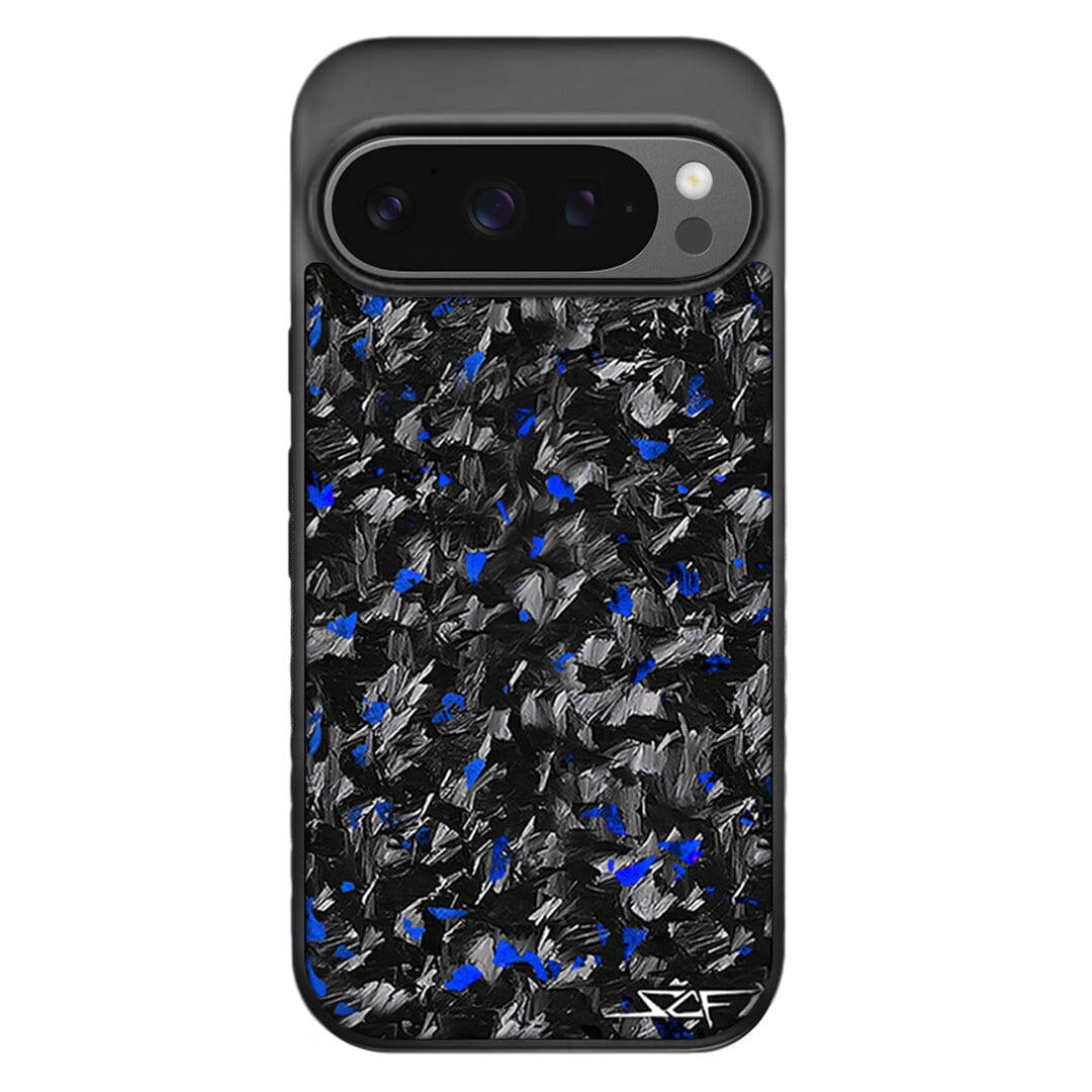 bellecel's blue flake real forged carbon fiber phone case for google pixel