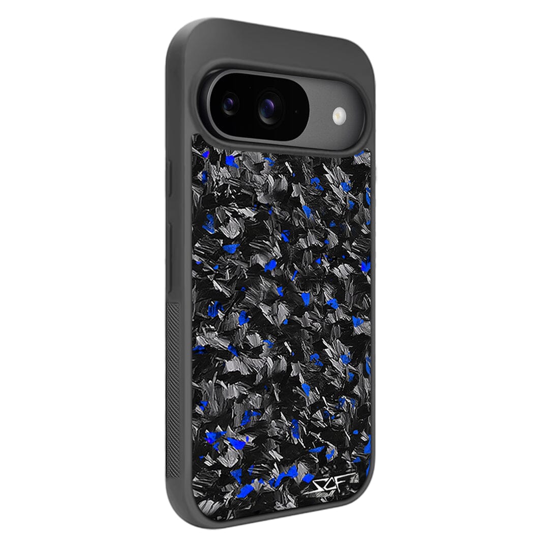 bellecel's blue flake real forged carbon fiber phone case for google pixel